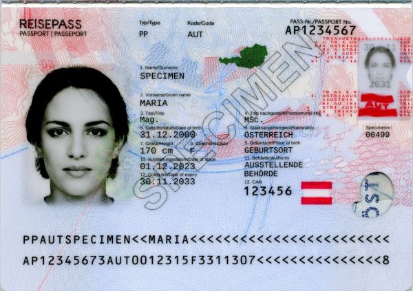Beispiel-Reisepass (SPECIMEN)